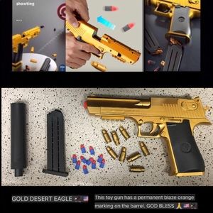 Toy Gun + Soft Bullets & Shell Ejecting Magazine 24k Realistic GOLD Desert Eagle